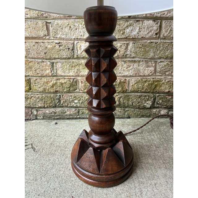 Mid-Century Modern 1940s Charlies Dudouyt Wooden Table Lamp, France For Sale - Image 3 of 14
