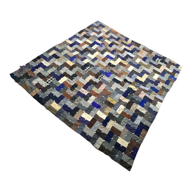 Blue and Brown Crazy Quilt For Sale