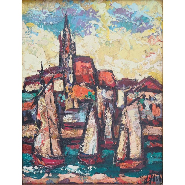 Henry Maurice Danty, Brittany, Church Seen the Port, Oil on Canvas For Sale - Image 8 of 8