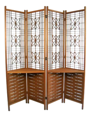 Reticulated Teak Screen With Shelves