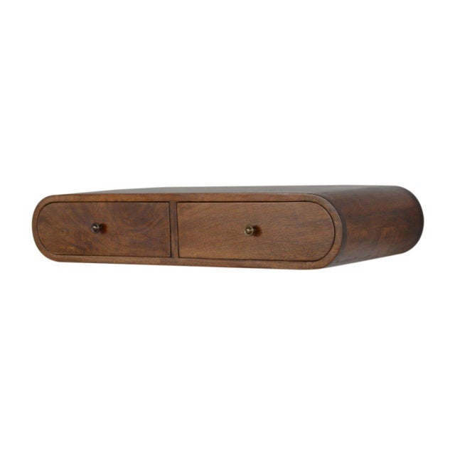 Streamlined and functional, this wall-mounted console in a warm chestnut finish offers two drawers and an elegant curved...