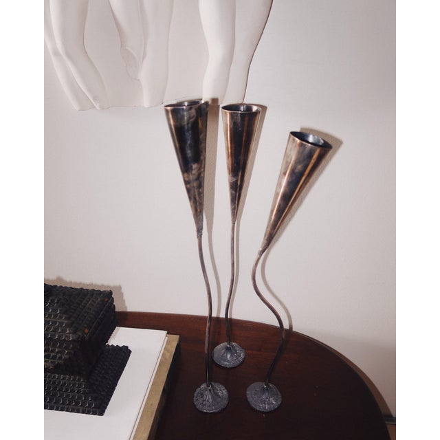 Silver Vintage Adjustable Sculptural Metal Candlesticks, Set of Twelve For Sale - Image 8 of 9