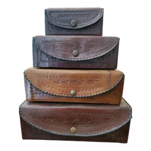 1970s Mid Century Modern Embossed Leather Jewelry Boxes - Set of 4
