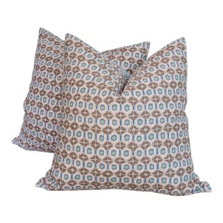 Elizabeth Eakins Lanterns 20" Pillows in Teal- Pair For Sale