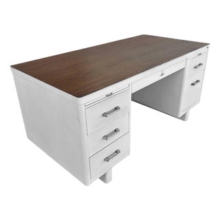 1950s Mid Century White Steel Tanker Des w/ Formica Top by Globe-Wernicke For Sale