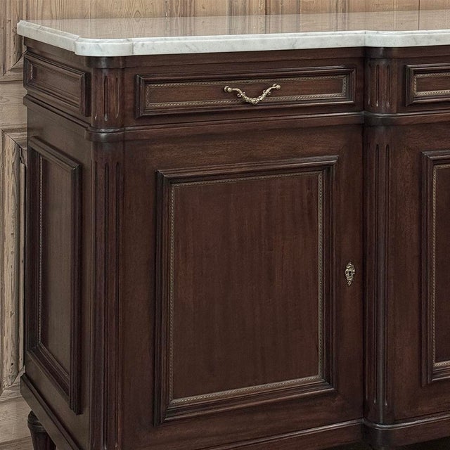 French Louis XVI Style Carrara Marble Top Mahogany Four Door Buffet For Sale - Image 9 of 18