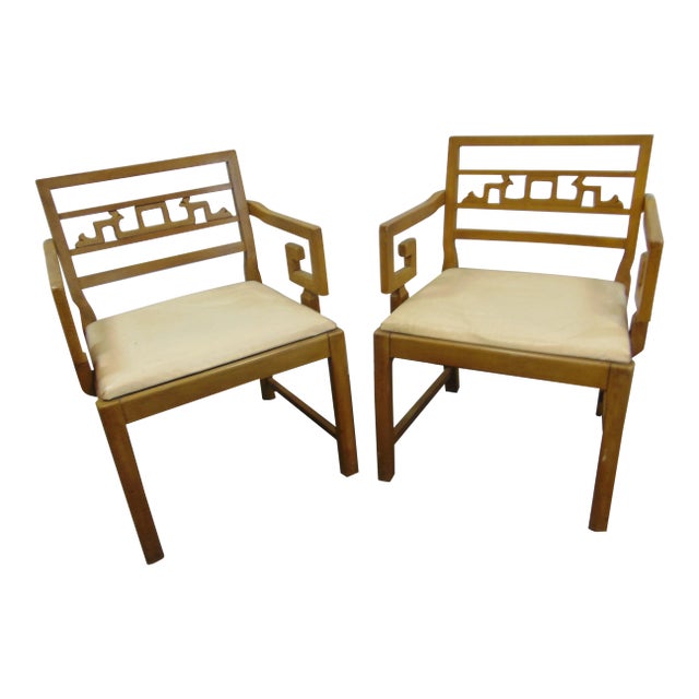 Mid Century Chinese Chippendale Style Walnut Arm Chairs - a Pair For Sale