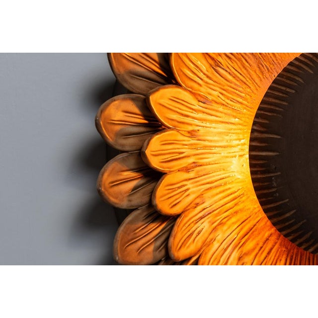 Ceramic Sunflower Wall Lamp by Berth Ferdinand Norrman, 1960s For Sale - Image 6 of 8