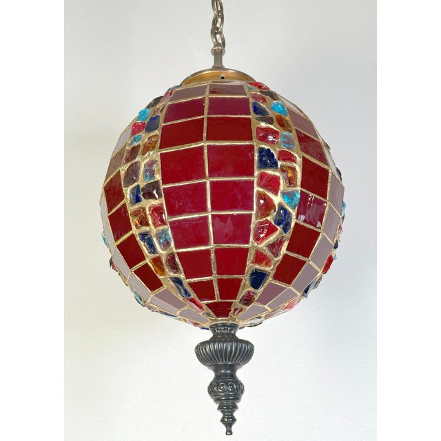 Mid 20th Century Turkish Style Red Slag Glass Pendant Light For Sale - Image 4 of 11