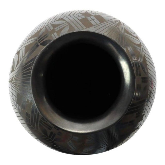 Ceramic Large Mexican Black on Black Pottery Olla Signed by Jesus Pina 20thC For Sale - Image 7 of 11