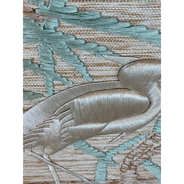 Don Freedman Pair Wall Tapestry Framed Bamboo Woven Textile Silk Art Birds For Sale In West Palm - Image 6 of 12