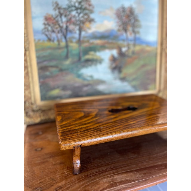 1950s Handcrafted Likely Oak Footstool With Decorative Cut-Out and Curved Legs. For Sale - Image 4 of 10