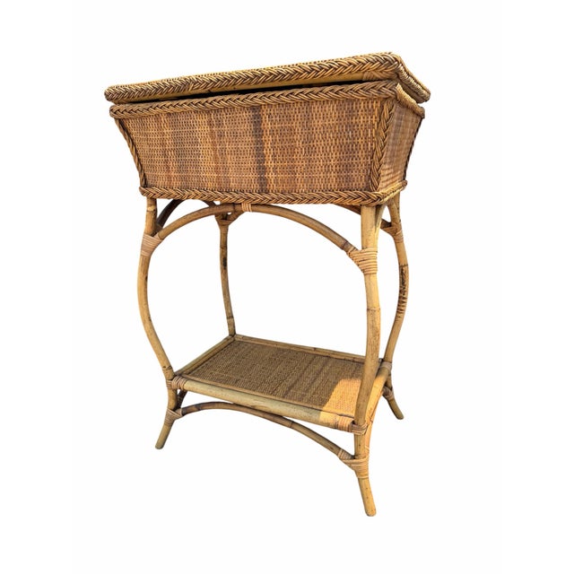 20th Century Boho Chic Rattan Table With Storage Compartment For Sale In Miami - Image 6 of 8
