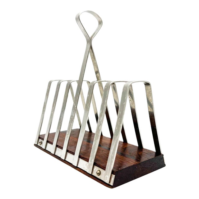 1960s Danish Lundtofte Stainless Steel & Rosewood Toast Rack – Scandinavian Modern / Mid-Century For Sale