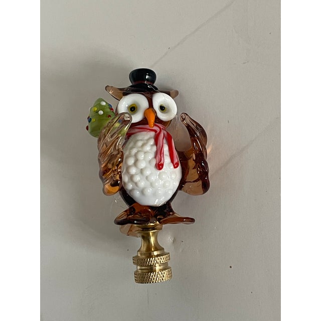 Shabby Chic 1970s Art Glass Owl Figurine Lamp Finial For Sale - Image 3 of 4