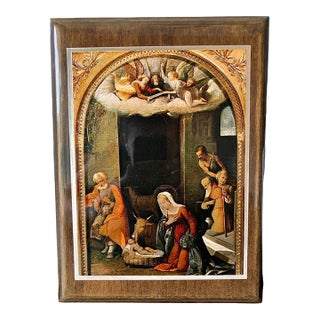 The Adoration of the Shepherds Reproduction Painting Depicted on a Glossy Wood Plaque For Sale