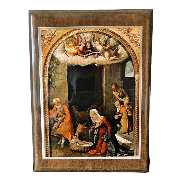 The Adoration of the Shepherds Reproduction Painting Depicted on a Glossy Wood Plaque For Sale