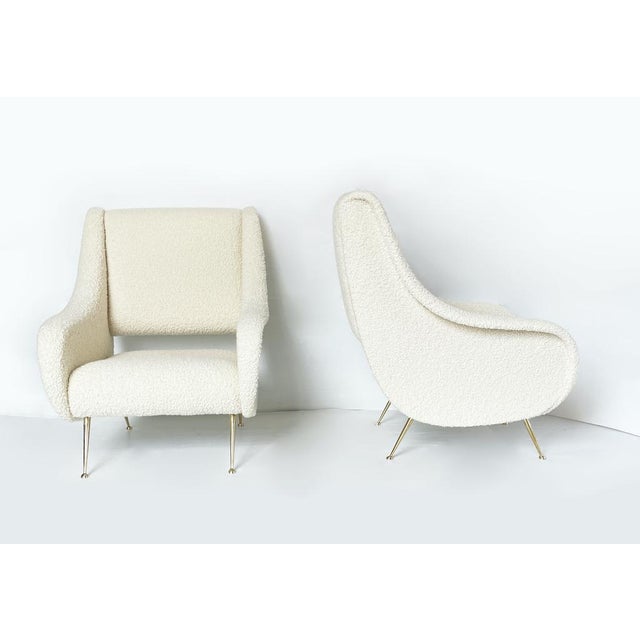 Vintage Italian Armchairs with Brass Feet and Bouclé Upholstery, 1970s, Set of 2 For Sale - Image 3 of 11
