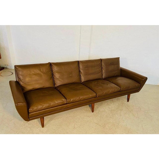 Vintage Danish Brown Leather 4-Seater Sofa by G. Thams for Vejen Polstermöbelfabrik, 1960 For Sale - Image 16 of 18