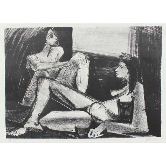 Abstract Two Nude Figures 1940-50s Stone Lithograph For Sale - Image 3 of 3