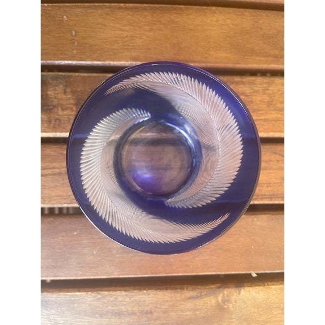 Glass Vintage Bohemia Cut to Clear Cobalt Blue Leaf Lowball Tumblers - Set of 4 For Sale - Image 7 of 7