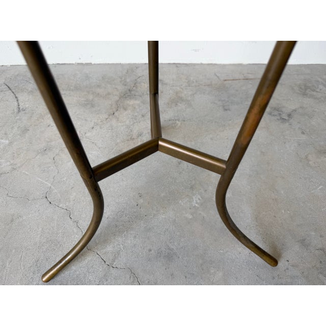 1970s Cedric Hartman Mid-Century Bronze Tripod Side Table With Concrete / Ceramic Top For Sale In Miami - Image 6 of 12