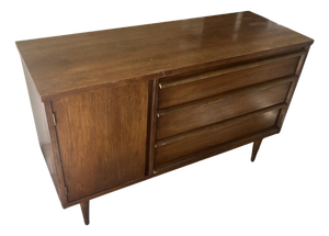 Mid Century Modern Walnut Bassett 3 Drawer Credenza With Cabinet