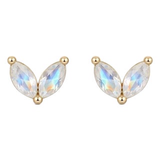 Rainbow Moonstone Marquise Studs | Minimalist Gemstone Studs Arrings | Dainty Everyday June Birthstone Studs - A Pair For Sale