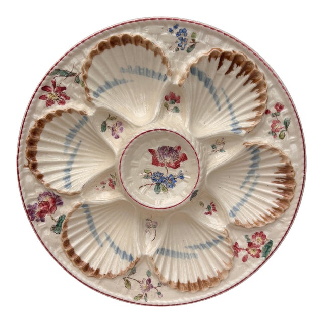 19th Century Majolica Oyster Flowers Plate Longchamp For Sale