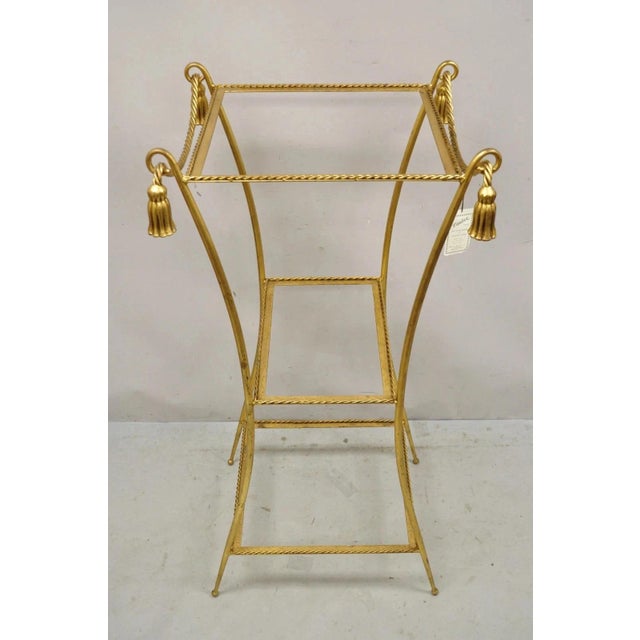 Mid 20th Century Italian Hollywood Regency Iron Rope Tassel Gold 3 Tier Etagere Stand Side Table For Sale - Image 12 of 12
