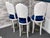 Set of 3 carved shell wood counter stools. The refreshed white wash and distressing highlights the carved shell backs. New...