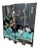 Vintage Oriental Asian Four Panel Screen Room Divider W Turquoise River & Crane For Sale