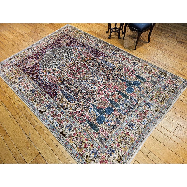 Vintage Persian Kerman Lavar Rug, Hand-Knotted Wool, Tree of Life Pattern, Ivory & Green, 7x10 For Sale In Chicago - Image 6 of 16