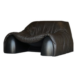 Amak Lounge Chair in Brown Leather by Annie Hieronimus for Cinna, 1980s For Sale