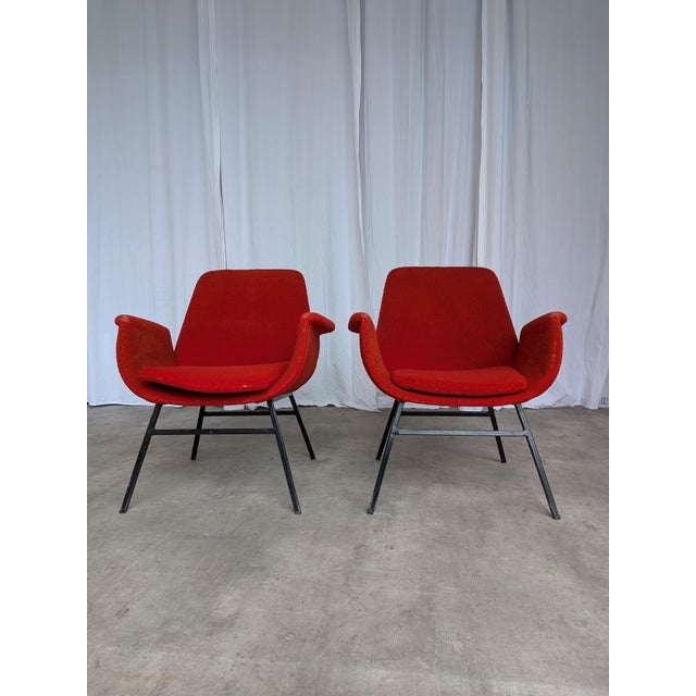 Mid-Century Red Fabric Armchairs in style of Alvin Lustig, 1970s, Set of 2 For Sale - Image 10 of 18