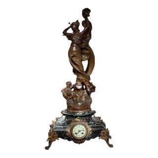 Antique French Bronze & Marble Art Nouveau Clock - La Nuit Madrassi For Sale