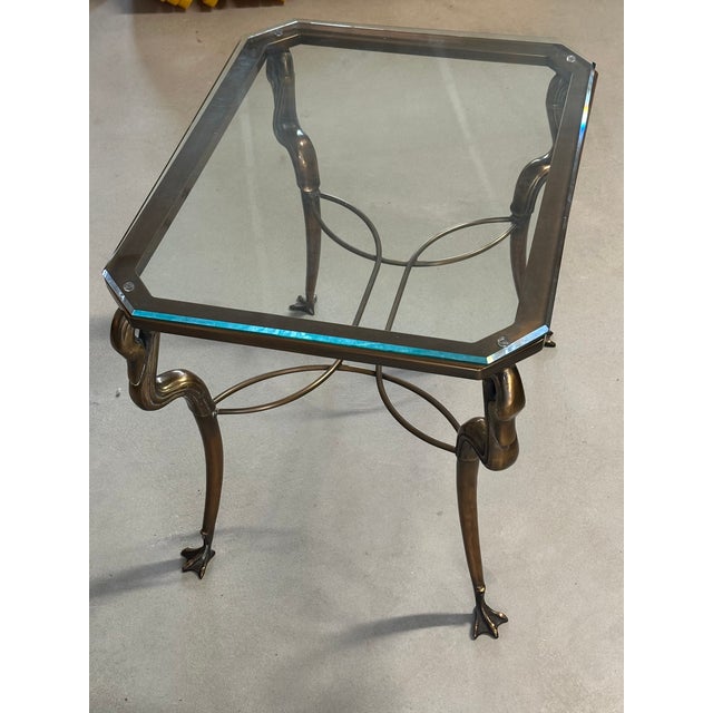 Vintage Solid Brass and Ogee Edge Thick Glass Table For Sale - Image 9 of 12