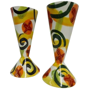 Marilee Hall Pair of Colorful Glazed Pottery Goblets