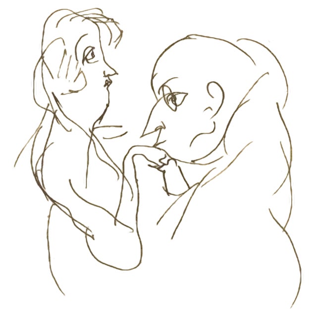 Mino Maccari, The Kiss, Drawing in Ink, 1945 For Sale