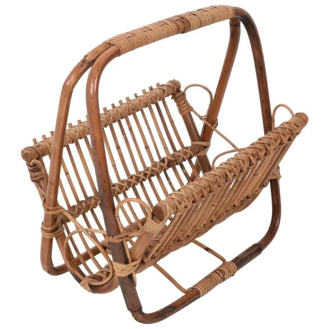 Mid-Century Italian French Riviera Bamboo & Rattan Magazine Rack, 1960s For Sale - Image 6 of 6