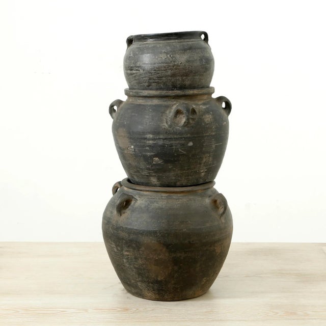 Early 20th Century Vintage Gray Ceramic 10" Water Vase With Four Handles For Sale - Image 4 of 9