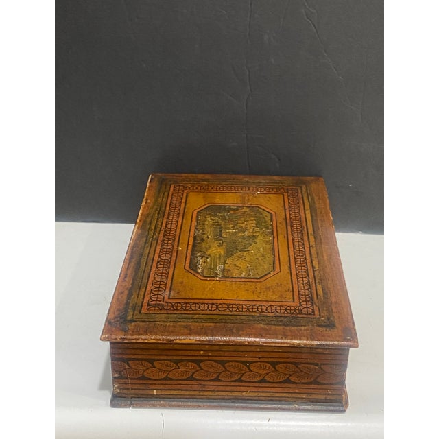 Brown Petite Early 19th Century European Hand Painted Wooden Jewelry and Correspondence Box For Sale - Image 8 of 11