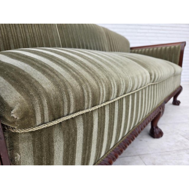 Danish 3-Seater Sofa in Green Furniture Velour and Teak Wood, 1950s For Sale - Image 10 of 17
