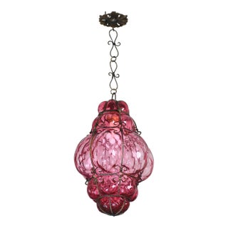 Wonderful Magenta Colour Venetian Lantern, Seguso Murano Glass, Italy, 1950s For Sale