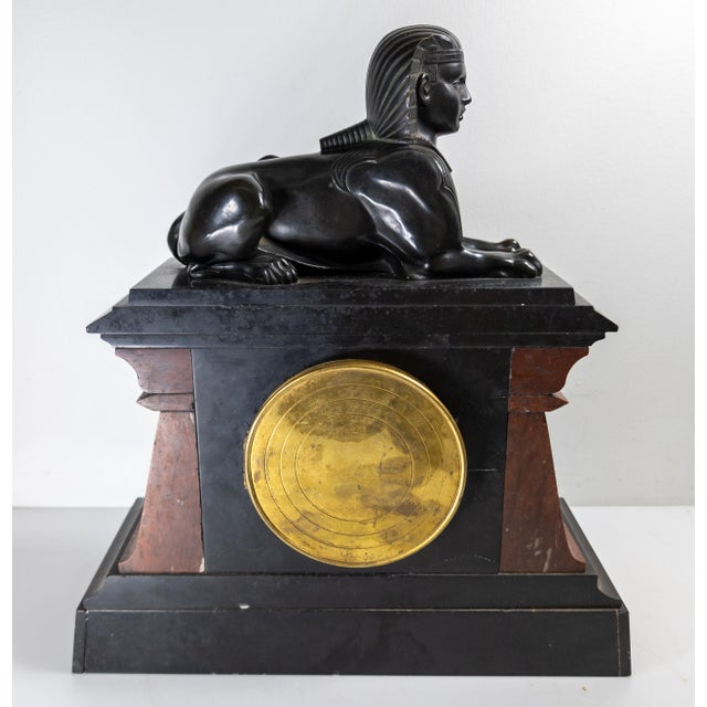 19th Century French Egyptian Revival Sphinx Bronze on Mantel Clock Base For Sale - Image 13 of 18
