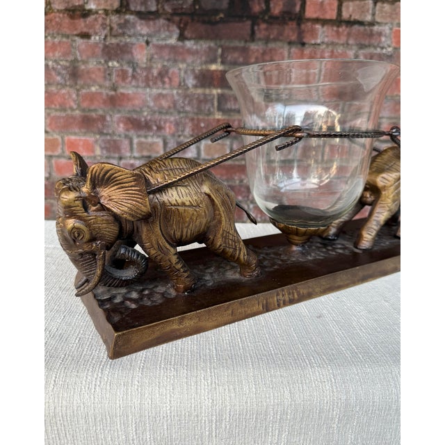 Billy Baldwin Vintage 1980s Brass Elephant & Glass Hurricane Centerpiece - Maitland-Smith Style For Sale - Image 4 of 11