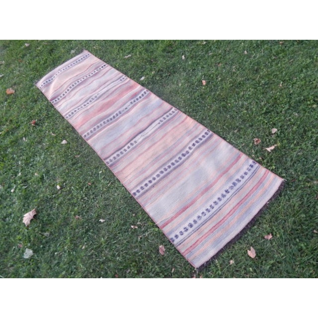 Vintage Striped Turkish Kurdish Kilim Runner Rug 27.5'' X100.3'' /70x255cm Hand woven with high quality pure wool...