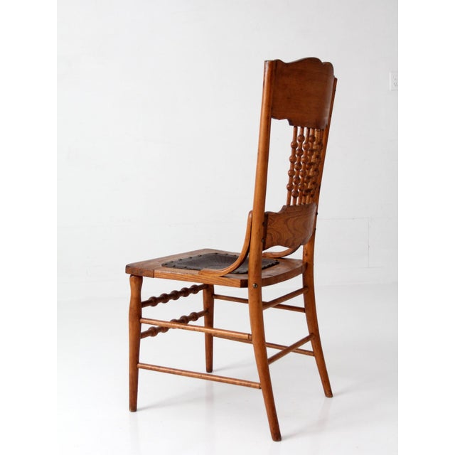 Late 19th Century Antique Victorian Eastlake Chair With Embossed Leather Seat For Sale - Image 5 of 12