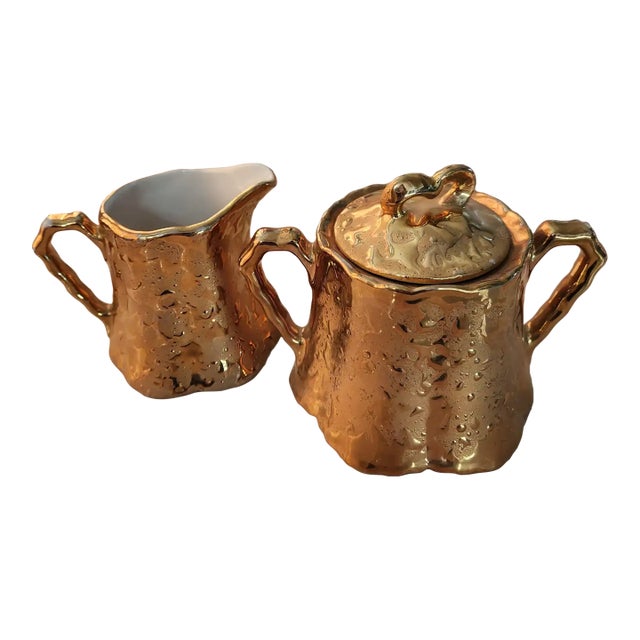 1960s Weeping Gold Creamer + Sugar Set 22kt Bel Terr For Sale