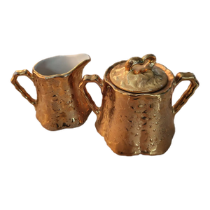 1960s Weeping Gold Creamer + Sugar Set 22kt Bel Terr